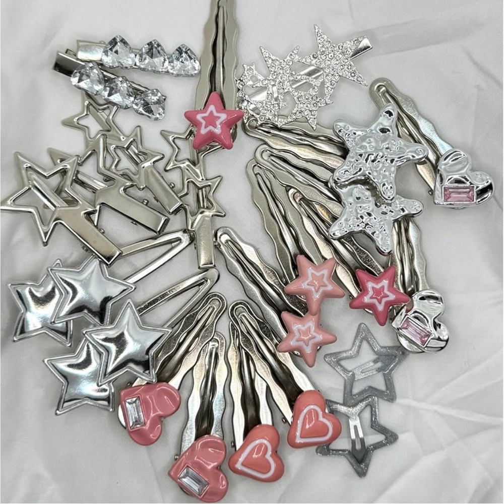 25 silver star heart crystal hair clips accessories festival rave club cute girl